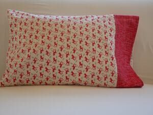 Handmade Red Reindeer Christmas Pillowcase, Designer Cotton (14x21)